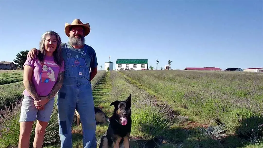 Meet the Firesky Farms Family Shannon & Sabrina in front of lavender farm